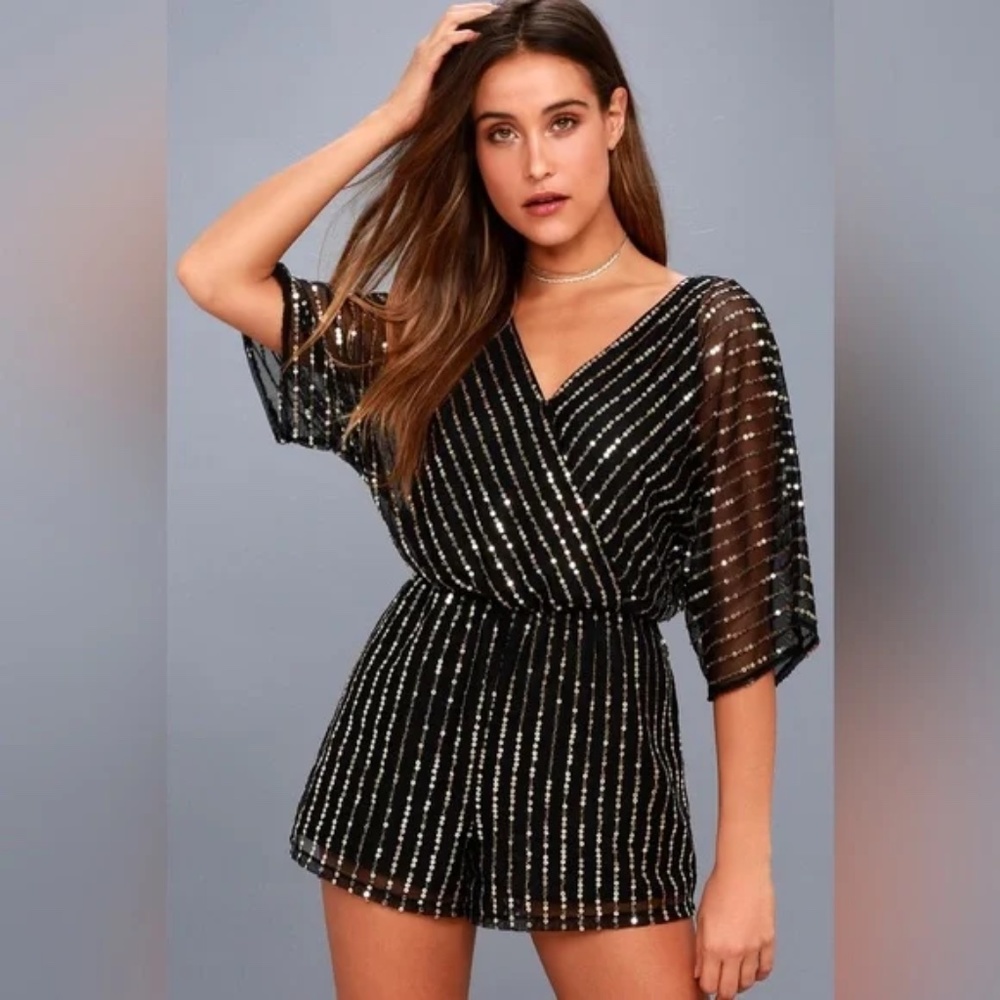 BB Dakota by Steve Madden | Odelia Black and Golden Sequin Romper